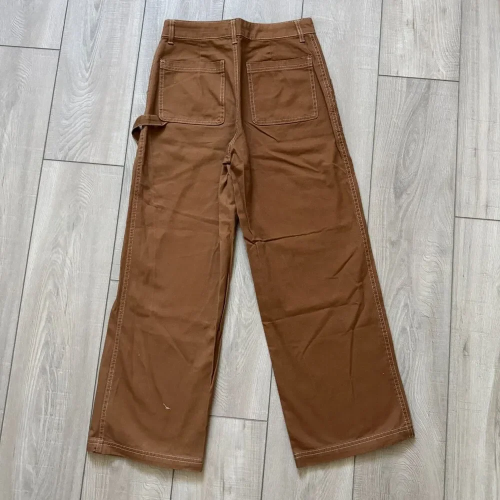 Wild Fable Utility Work Pants Women's sz 4 Brown High Waisted Relaxed Wide Leg - Picture 1 of 10